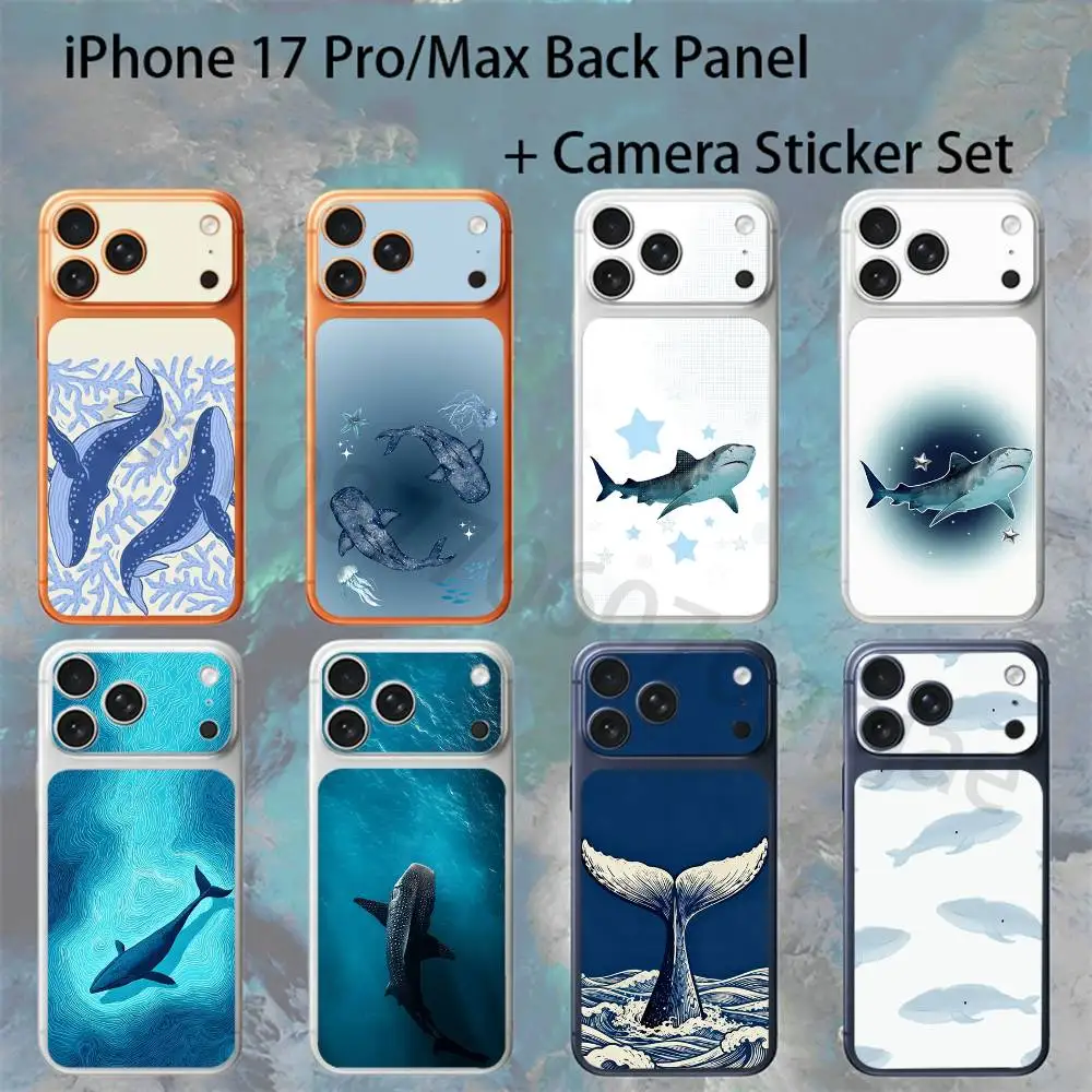 

Магнитная задняя крышка для iPhone 17 Pro/Max с узором в виде кита, наклейкой для камеры и защитной пленкой