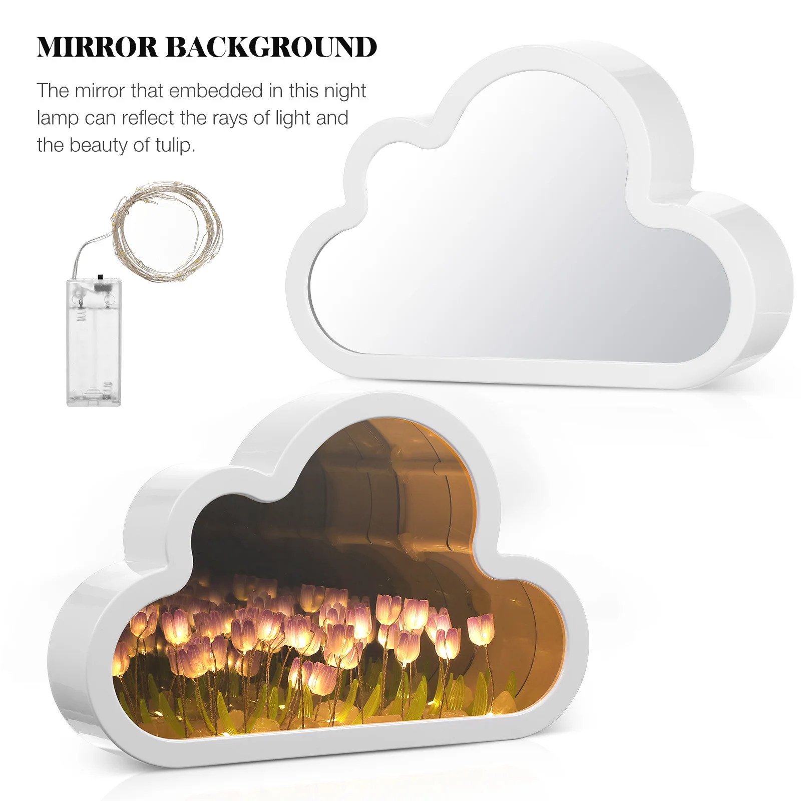 

DIY Tulip Night Light with Mirror - Colorful Cloud Lamp for Bedroom Nightstand Decor, Lamp for Home Decoration