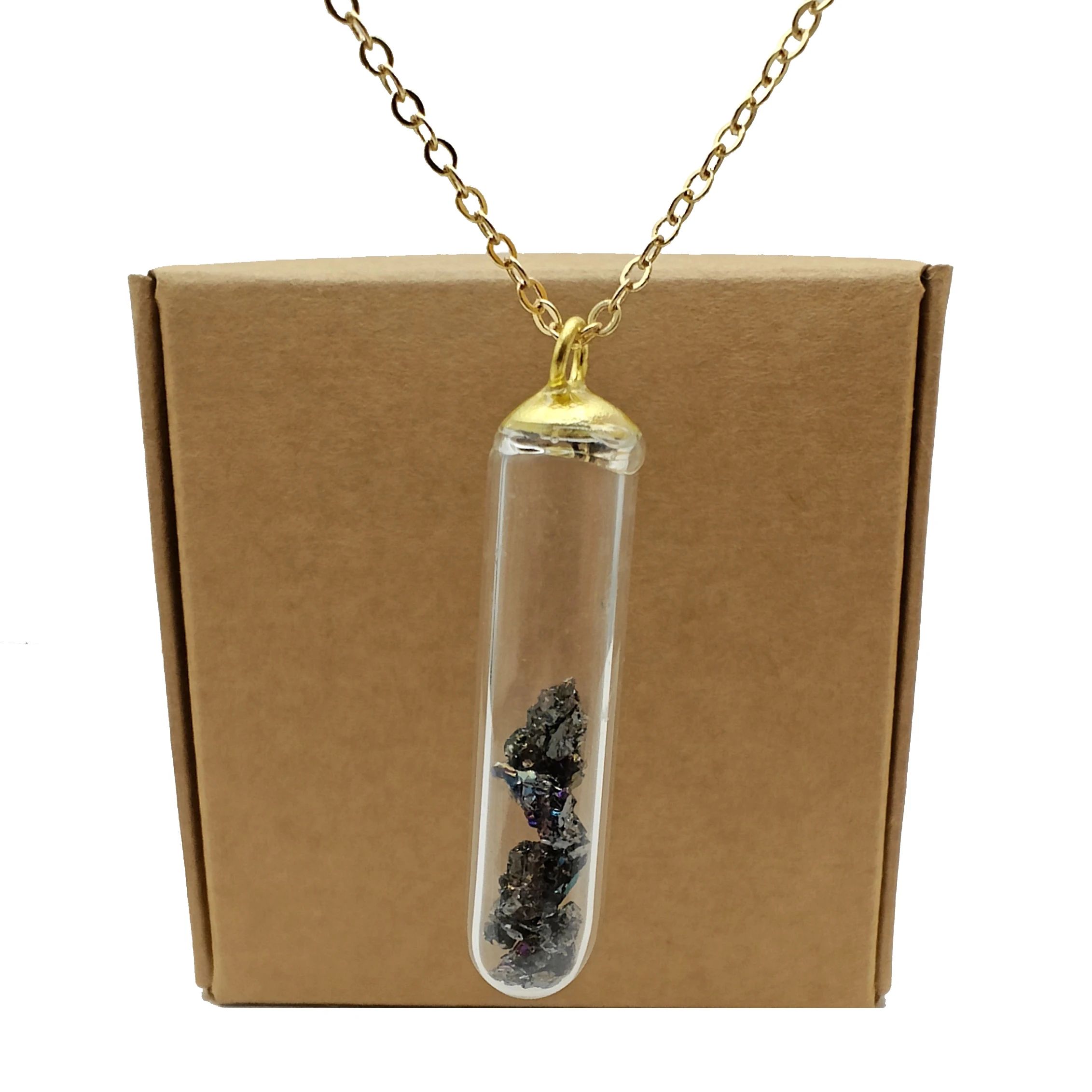 

Natural Raw Ore Mine Stone Glass Bottle Pendant Gold Color Chain Long Necklace Women Boho Fashion Jewelry Vintage Handmade