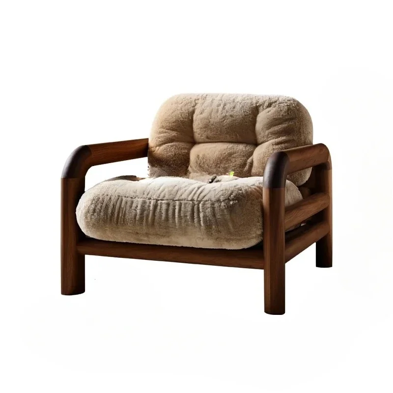 

Одноместный диван-кресло из цельного дерева в стиле ретро, высококачественный одиночный стул, дизайнерский ореховый повседневный стул со спинкой