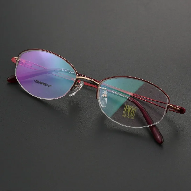 High-quality Pure Titanium Women's Half-frame Ultra-light Myopia Optical  Women's Red Small Face Small  Lentes Aesthetic Hombre