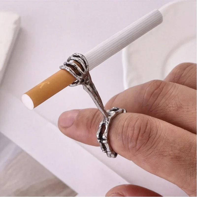 1pcHand bone smoking ring，Skull Pattern Cigarette Holder Ring