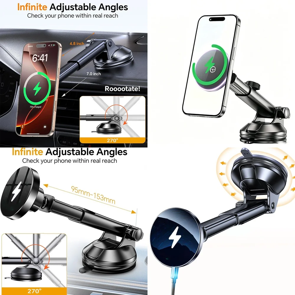 Trending Products Electronic Accessories 2026 Wireless Car Charger Magnetic Windshield Car Phone Holder Consumer Electronics