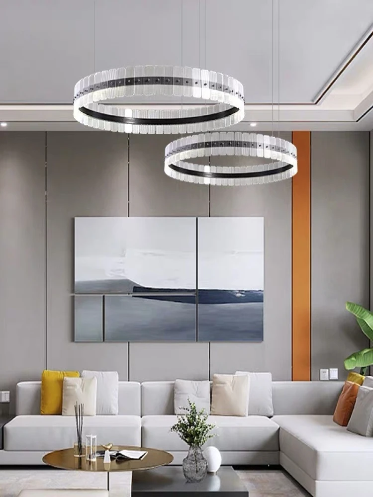 Postmodern Minimalist Duplex Raised Living Room Chandelier Creative Dining Room Bedroom Circular Ring Combination LED Chandelier