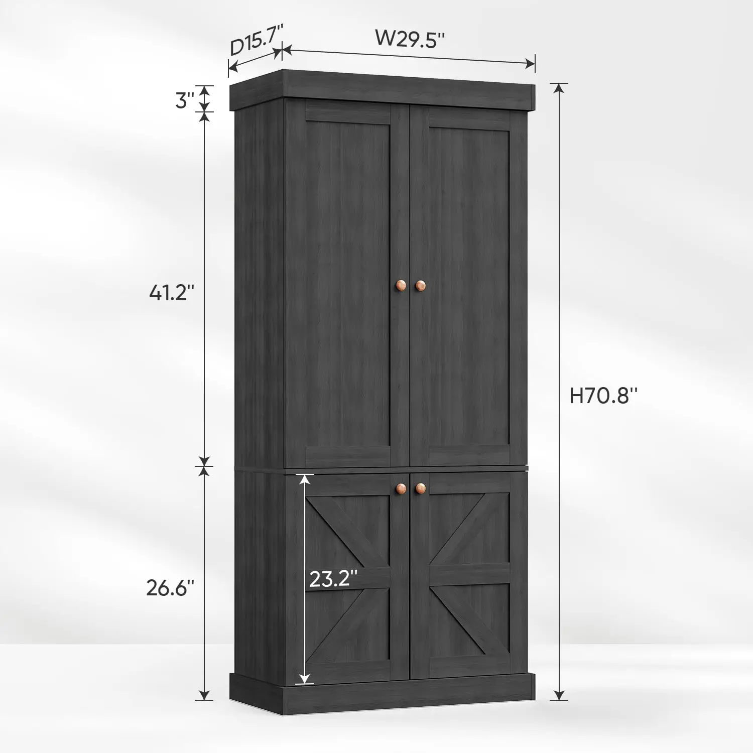 70.8" Farmhouse Bookshelf with Glass Doors, 6-Tier Adjustable Shelves, Cabinet for Kitchen & Living Room, Set of 3, Customized - view 3