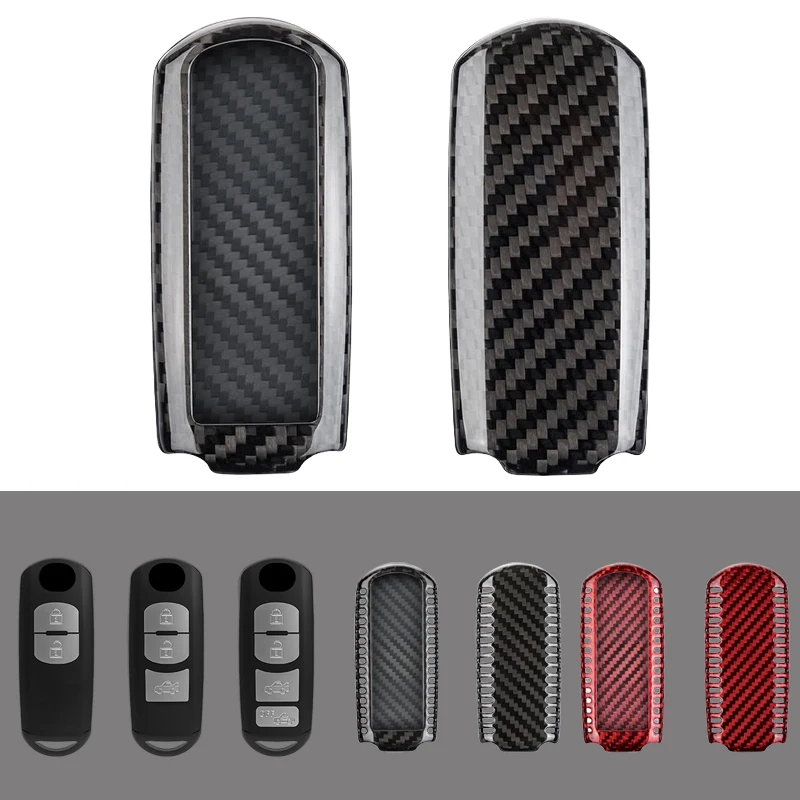 

Carbon Fiber Car Smart Remote Key Fob Cover Case Holder Bag With Keychain For Mazda 2 3 5 6 CX-3 CX-5 CX-7 CX-9