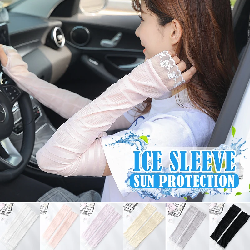 

Womens Thin Lace Ice Silk Sleeves Spring/Summer Sunscreen Arm Sleeves Cycling Outdoor Sports Driving UV Protection Arm Sleeves