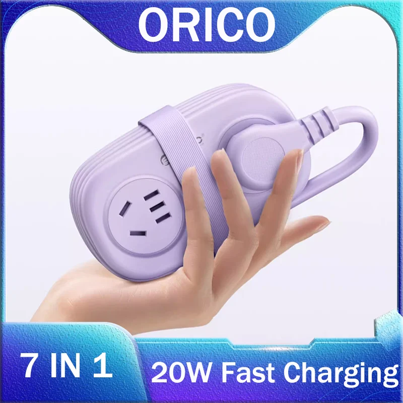 

ORICO 7 in 1 Plug Power Strip Portable Power Strip Pocket Multi Socket Mini Plug With USB TypeC 20W Fast Charging For Laptop