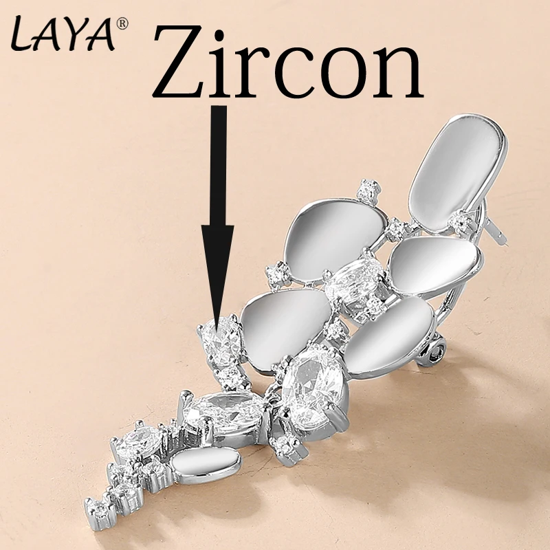 2025 LAYA 스털링 925 실버 빛나는 화이트 지르콘 오메가 클립 롱 드롭 귀걸이 여성용 파티 오리지널 럭셔리 주얼리