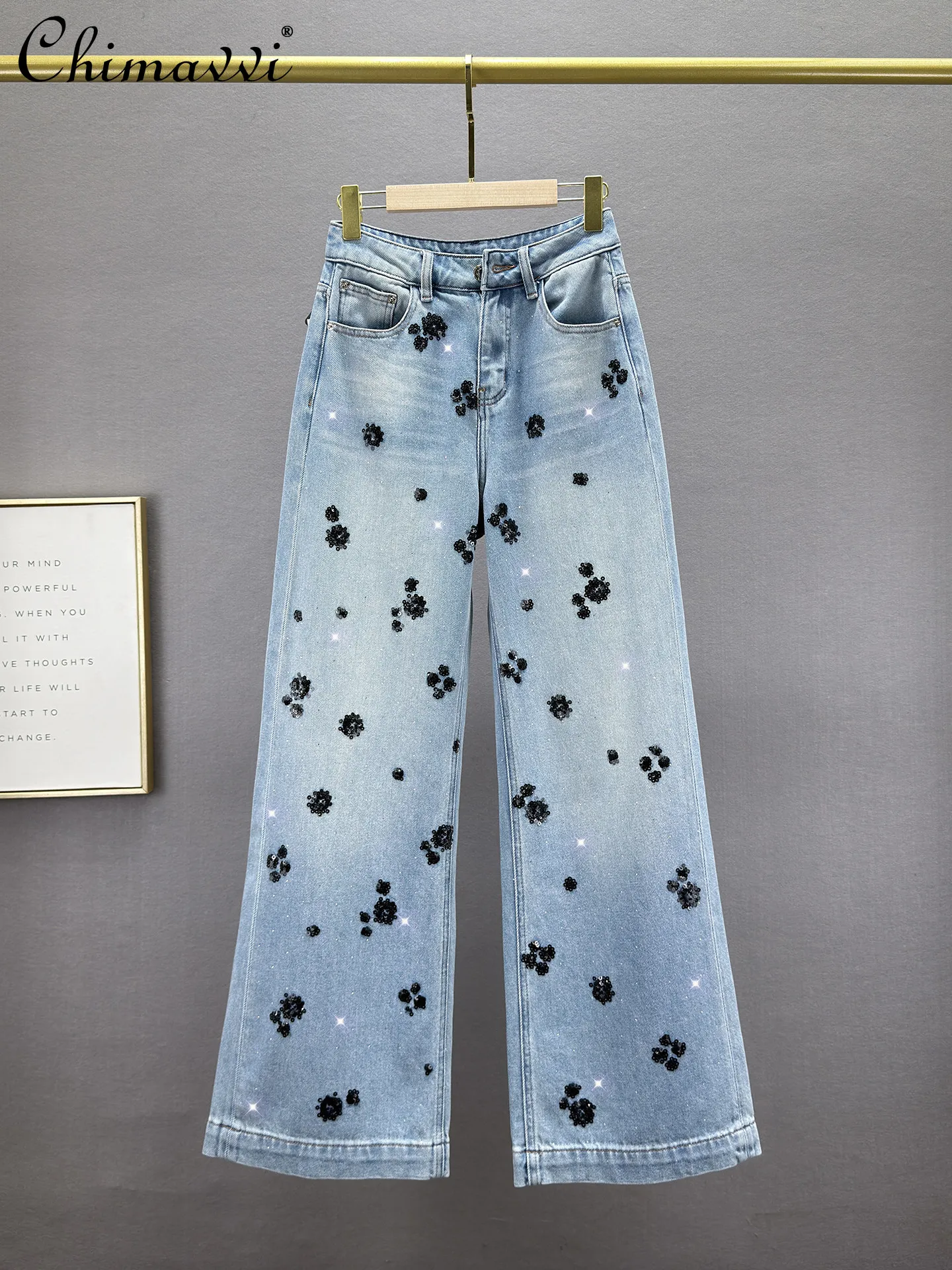

Heavy Sequin Hot Diamond Jeans Women's 2026 Spring and Autumn New Fashion High Waist Loose Slimming Retro Loose Denim Pants