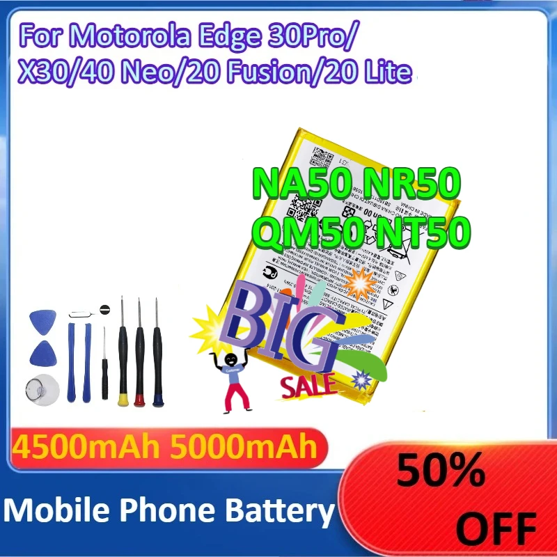 

NA50 NR50 QM50 NT50 4500mAh 5000mAh For Motorola Edge 30Pro/X30/40 Neo/20 Fusion/20 Lite Mobile Phone Battery +Tools