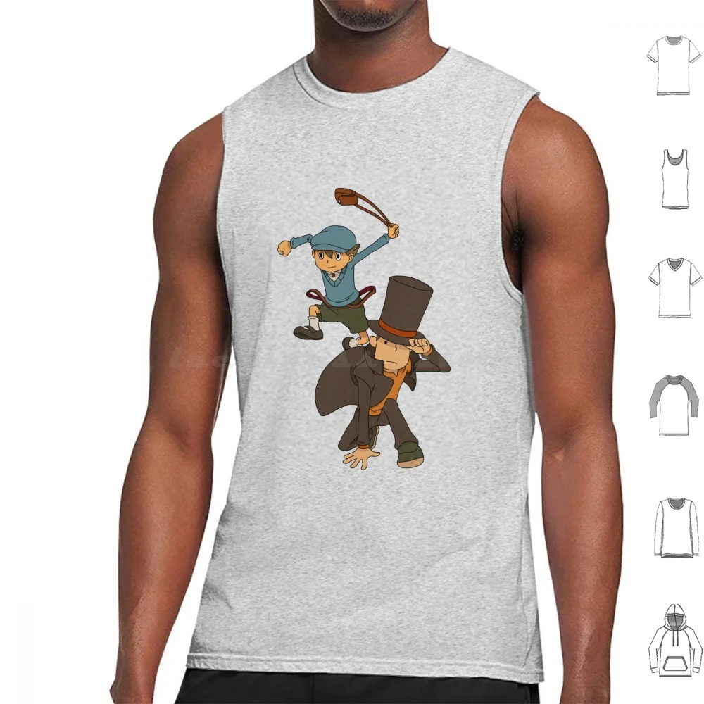 Solvamos el profesor Layton Camisetas sin mangas Estampado Algodón Profesor Layton Layton Hershel Luke Flora Emmy Curioso