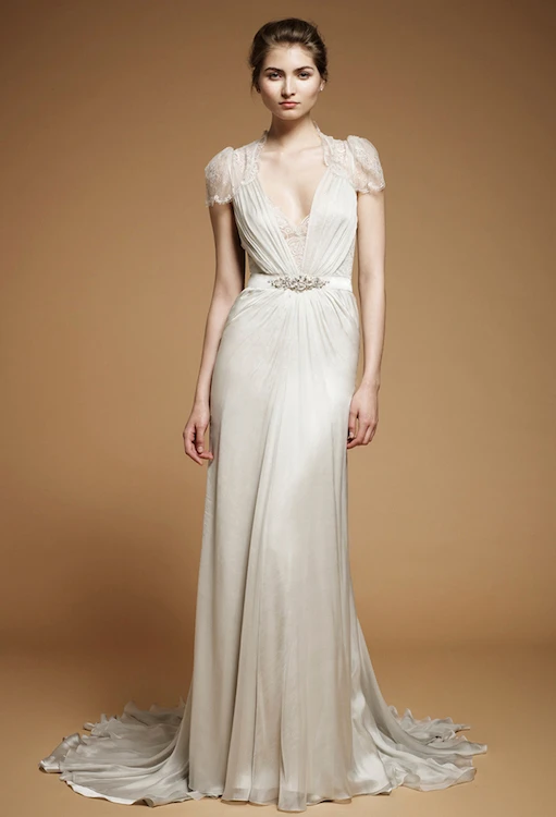 Vintage Jenny Packham Summer Beach Wedding Dresses Sexy Deep V Neck Cap Sleeve Lace Beads Chiffon Sheath Bridal Gown Vestidos