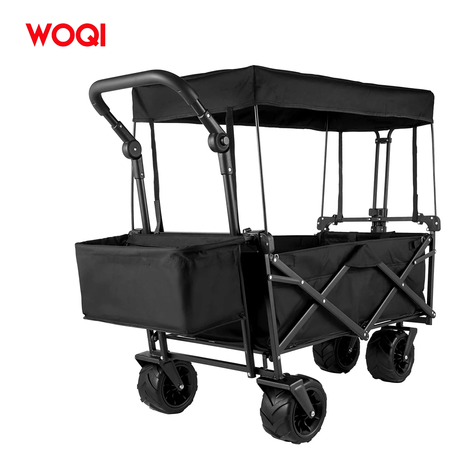 WOQI Hot Selling Large Collapsible Garden Wagon folding cart with Removable Canopy