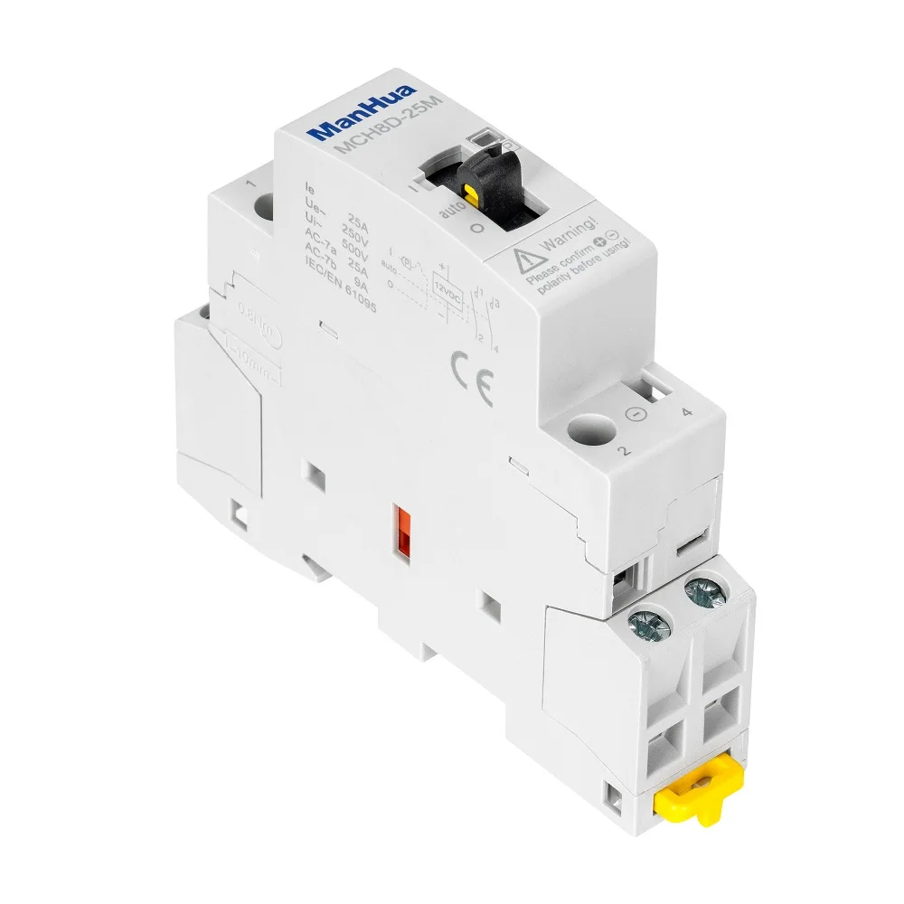 ManHua MCH8D-25M 2P 25A 12VDC 50/60HZ Din Rail Household DC Modular Contactor With Manual Control Switch