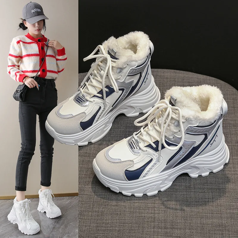 

Thick and high top cotton shoes for women in winter 2025 new thick soled warm and non slip dad sports shoes