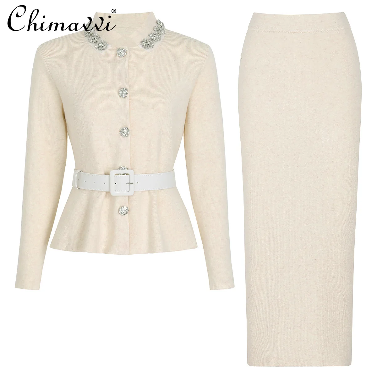 

2026 Spring French Elegant Fashion OL Dress Sets for Women Long Sleeve Knitted Cardigan and Slim Fit Long Skirt Two Piece Sets