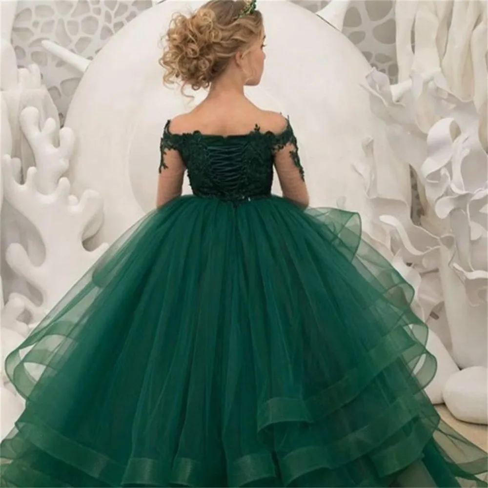 Vestido de princesa em camadas, Lindo Renda, Florestal, Festa de Casamento, Bola, Primeira Comunhão, Sonho, Presente Infantil