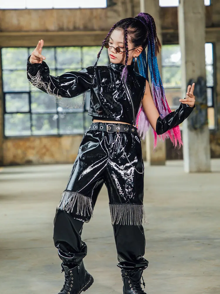 Taniec Ubrania dla dzieci Wybieg dla dzieci Pokaz Wydajność Nosić K-pop Stroje sceniczne Dziewczyna Jazz Dance Hip-hop Czarny kostium Urban