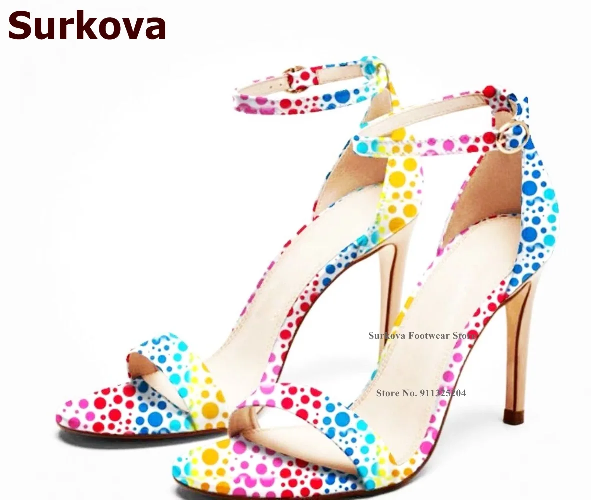 

Surkova Gradient Rainbow Color Polka Dots Sandals Stiletto Heels Single Band Concise Dress Shoes Size 45 Dropship Pumps