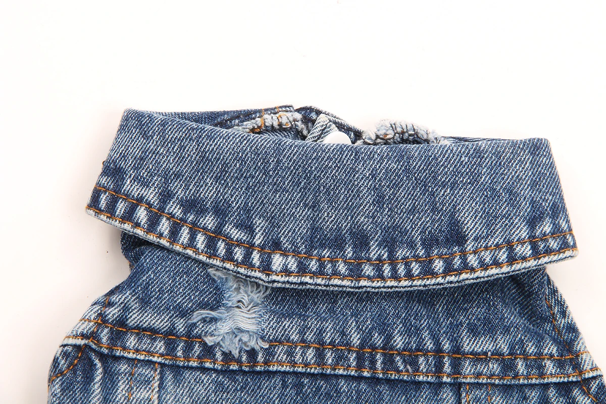 Dog Pet Jeans Jacket Flower Embroidery Blue Denim Cat Coat Vest Puppy Clothes Apparel