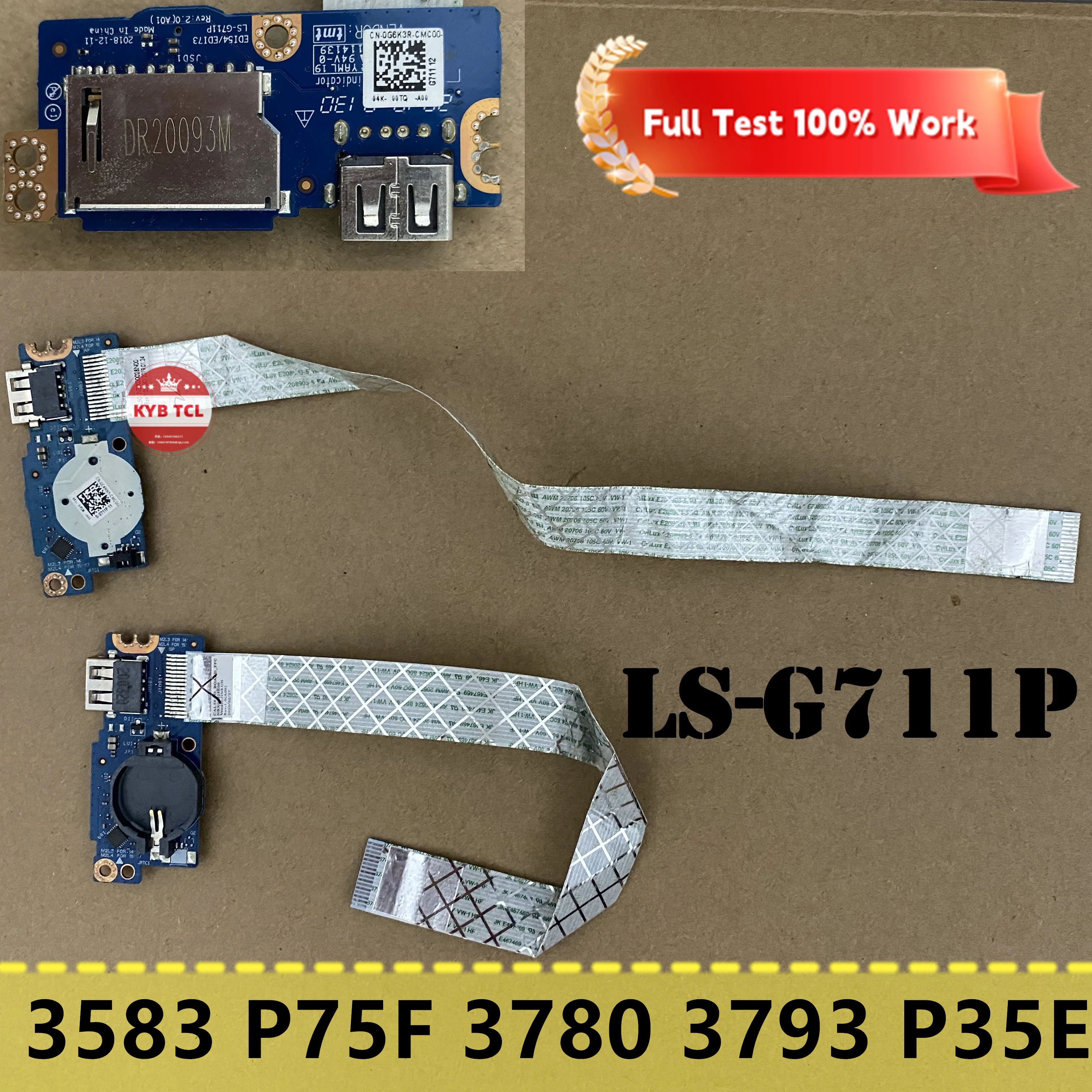 قارئ بطاقات Usb لأجهزة dell inspiron, 3482, 3581, 15-3000, 3583, 3593, 3590, p75f, 3780, 3793, p35e, حاسوب محمول مزود بكابل ls-g711p