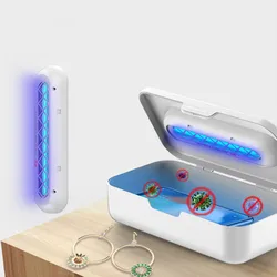 Caja de desinfectante con luz UV, limpiador de teléfono móvil 2 en 1, diseño con varita esterilizadora de luz UV extraíble