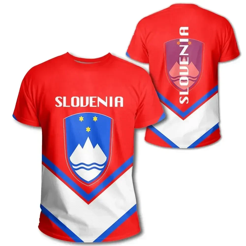 Slovenia Flag & Coat of Arms Graphic Tee Summer Casual Pullover Men's Fashion Loose T-shirts Boy Oversized Short Sleeves Tops