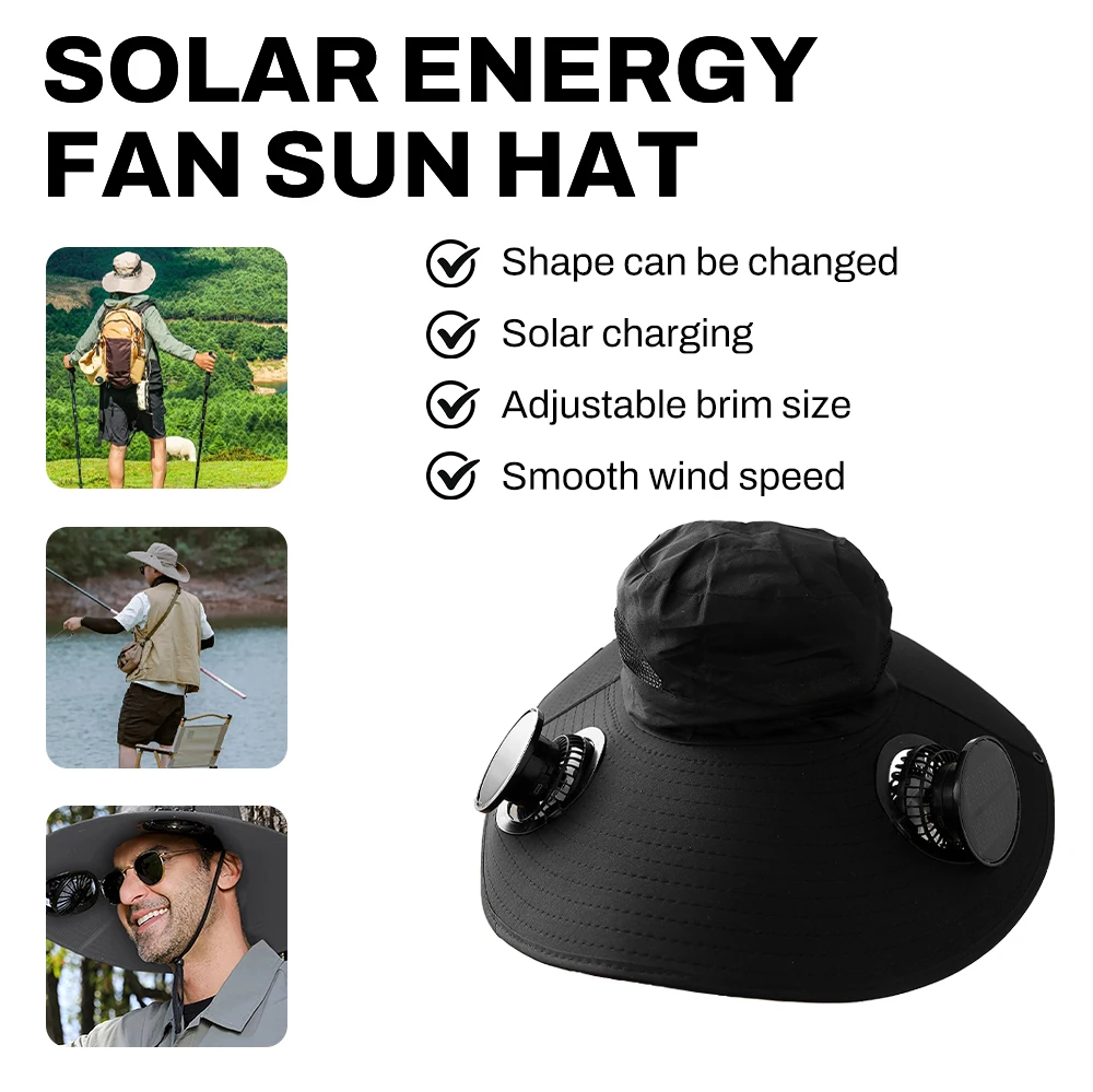 

Wide Brim Solar Fan Hat Detachable Solar-Powered Fan UV Resistant Summer Outdoor Hiking Fishing Sun Hat Portable Chargeable Caps