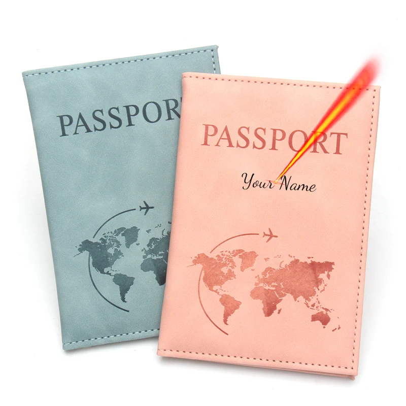 

Customized Name on Passport Cover Fashion Map Logo Passport Holder Travel Wallet Card Holder Travel Document Organizer