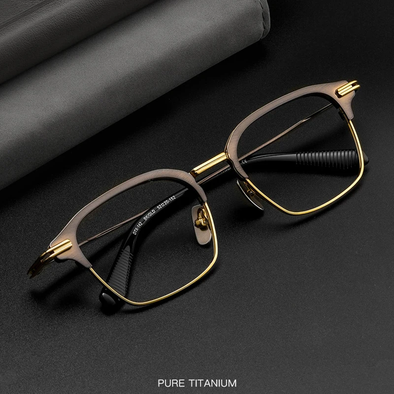 Luxury Brand Designer Men's Business Style Titanium Frame Eyeglasses Women Vintage Big Square Myopia Optical Lenses Glasses 142