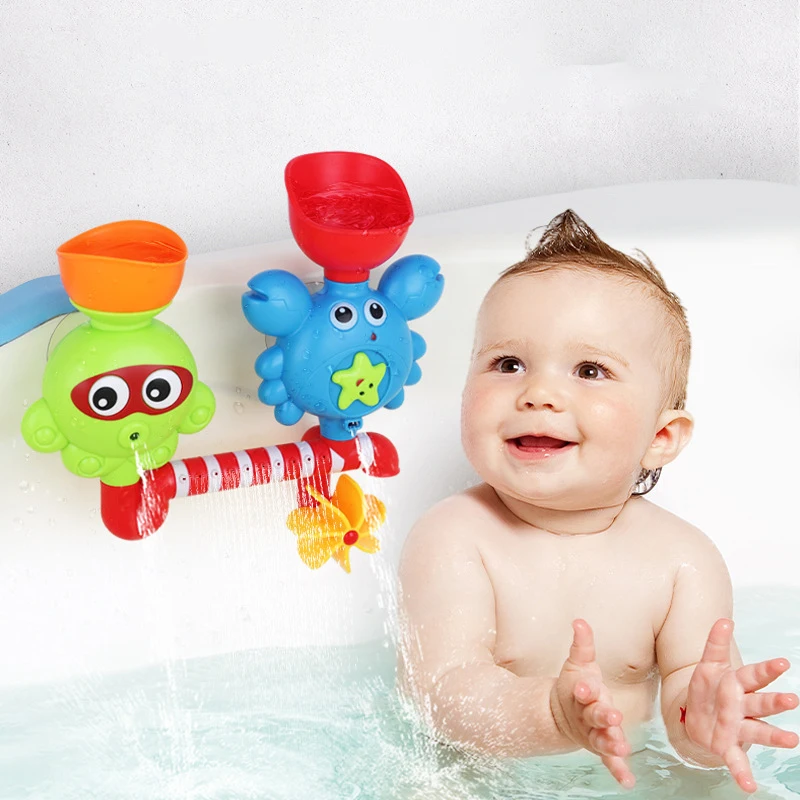 

Baby Bath Toy Wall Sunction Waterwheel Track Spray Water Games Bathroom Crab Bath Shower Toy for Boys Girls Christmas Gifts