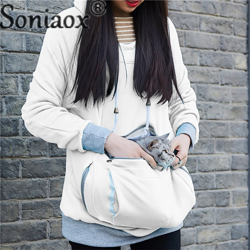 Zipper Splice Loose Large Pockets Drawstring Hooded Sweatshirt Female Autumn Winter Warm Hoodie Women Thickened Long Sleeve Tops