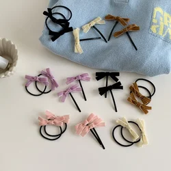 2PCS/SET Trendy Vintage Candy Color Velvet Bow Hair Rope Scrunchie for Women Elastic Hair Tie Headwear Female Hair Accessories