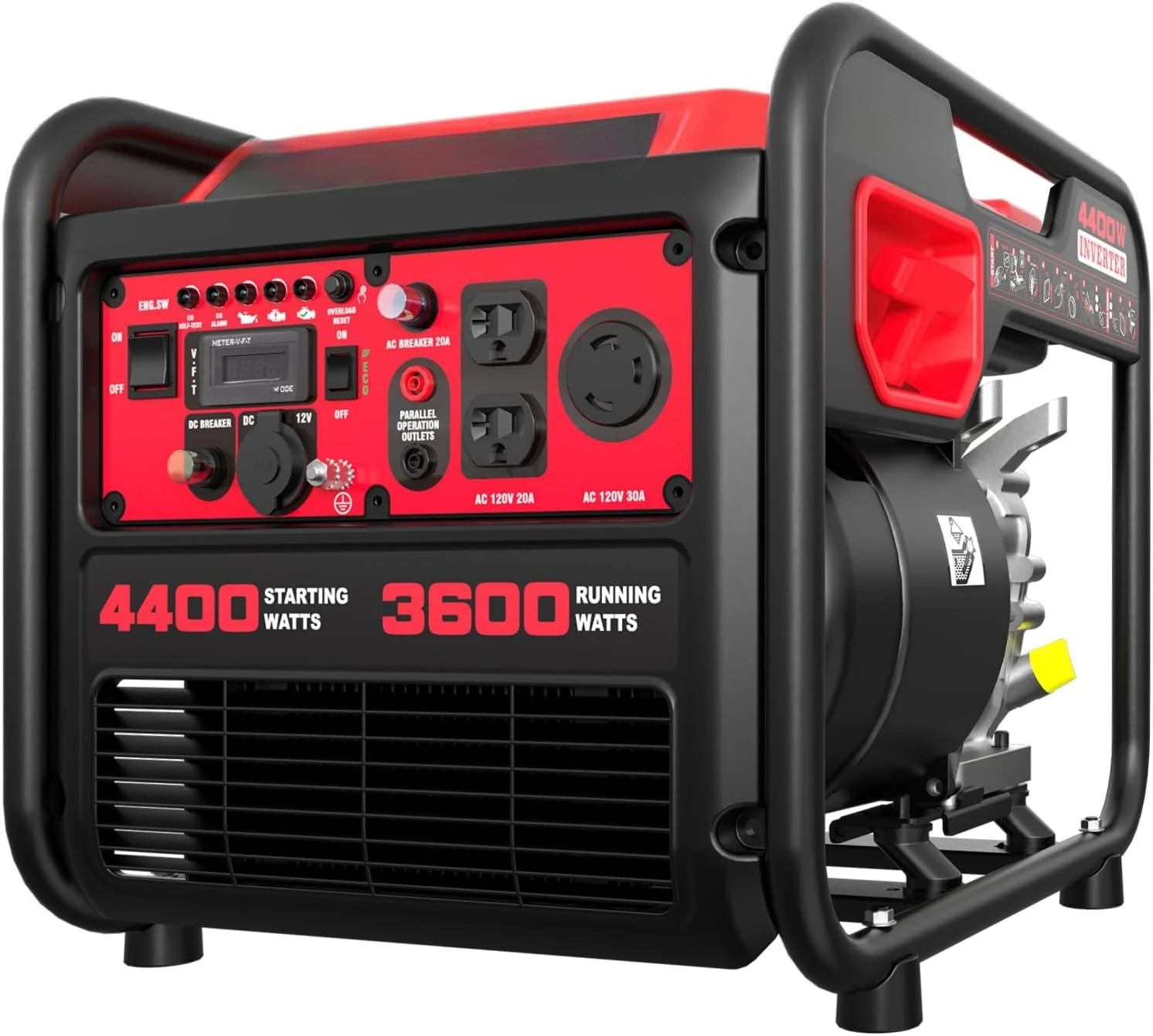 4400-Watt Portable Inverter Generator, Gas Powered, CO-Sensor, Lightweight & Quiet for Home Use and Emergency Backup