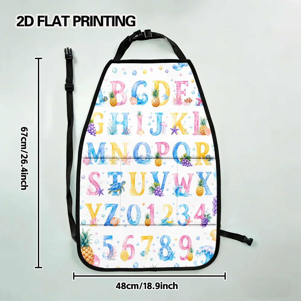 2D Flat, 2pcs Back Seat Car Organizer Mats With Deep Pocket Layout, Back Seat Car Organizer, Tropical Ocean Alphabet Design, Fol
