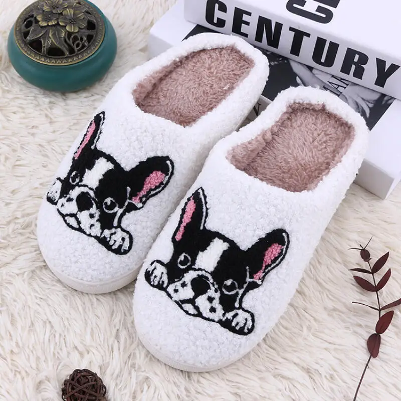 Fluffy Slippers Women House Plush Cartoon Dog Designer Winter Shoes Girls Flats Home Fashion Faux Fuzzy Fur Slides Non-Slip Soft