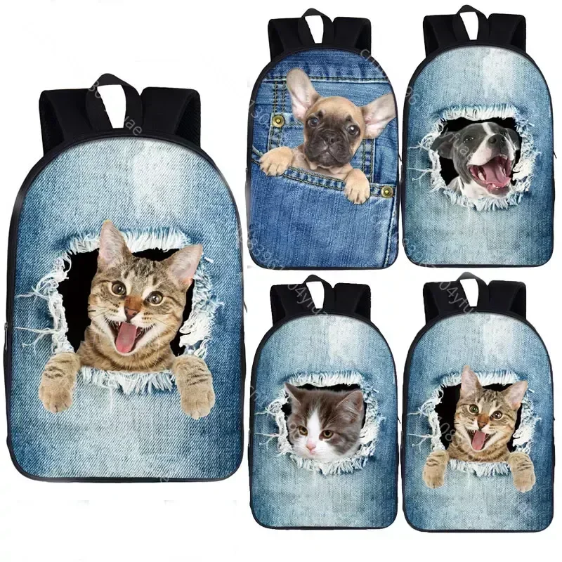 16 inch Custom Your Image Logo Name  School Bag for Girls Backpack Cute Puppy Dog / Kitten Cat  Travel Backpack