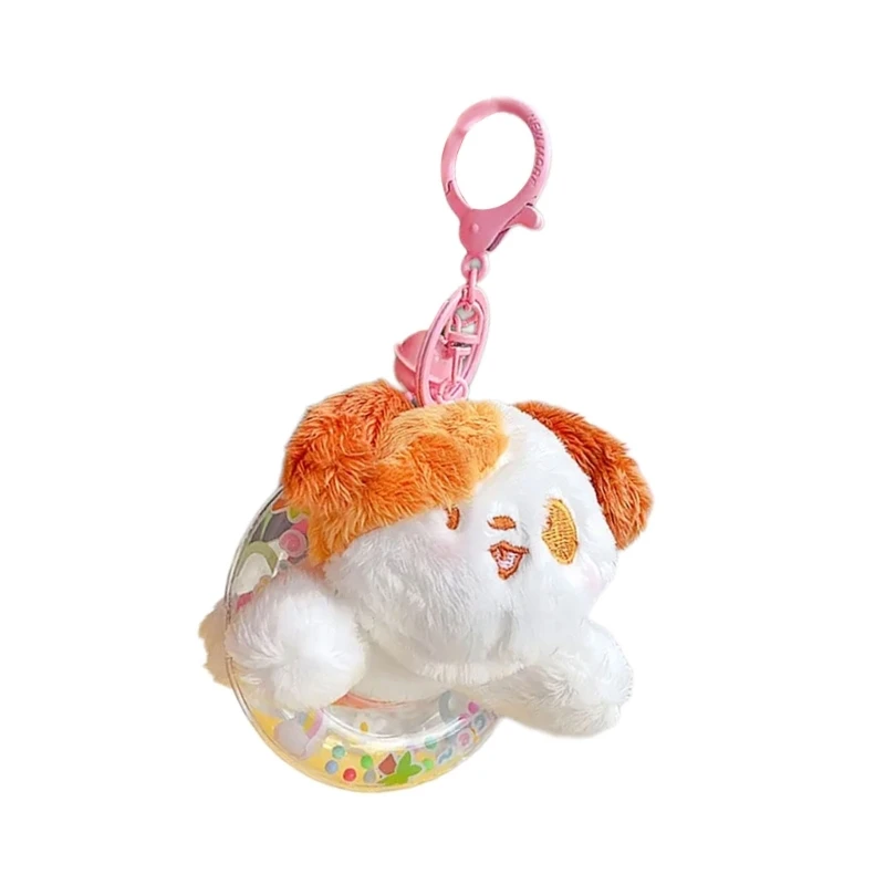 Plush Swimring Dog Keychain for Kids Girl Cartoon Ornament Bag Hanging Pendant Backpack Decors Collectible Keyring Charm