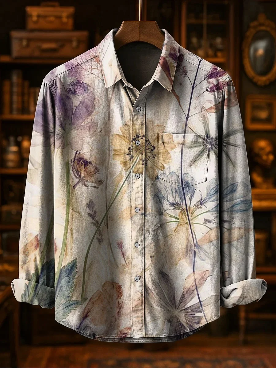 New long-sleeved 3D vintage print shirt, with a comfortable and breathable collar design. Men's and women's button-down shirt to