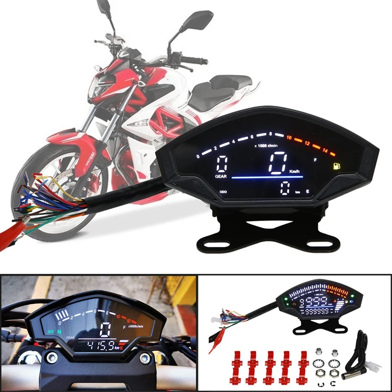 

Motorcycle Digital Speedometer Meter LCD Electric Injection Carburetor Universal Motor Tachometer Odometer For Vort-X200