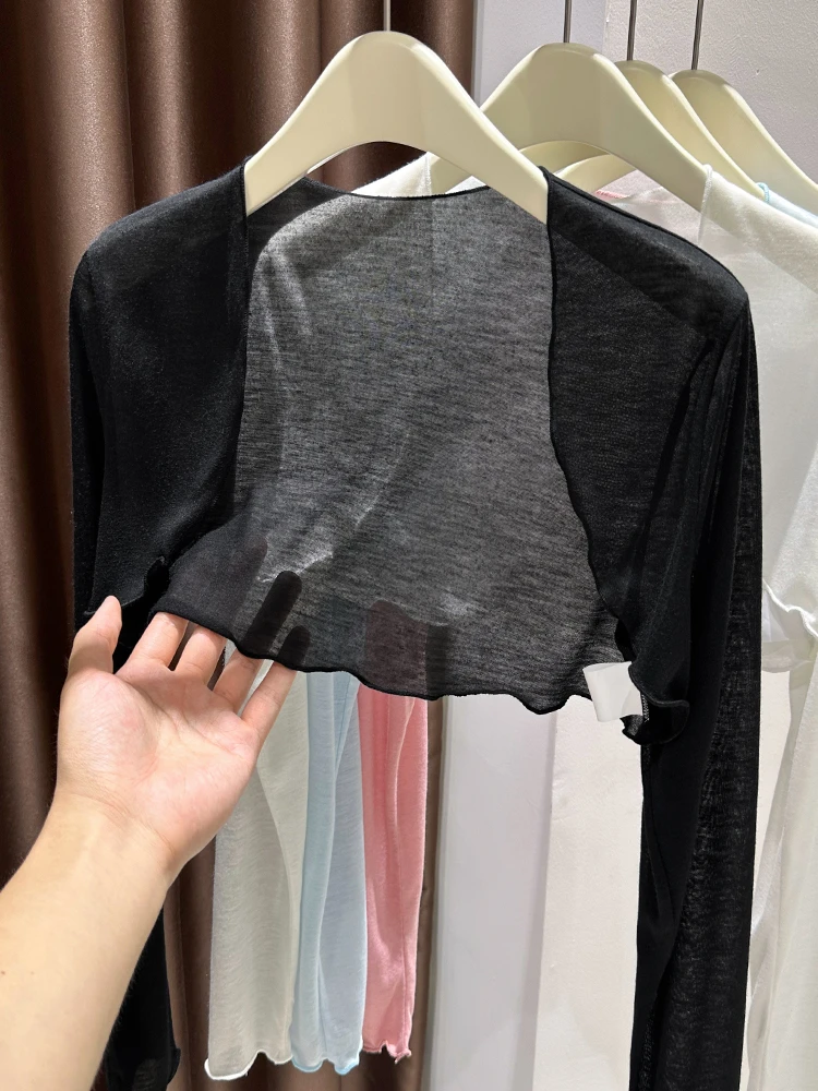 

Ультратонкий шелковый дышащий вязаный кардиган с длинными рукавами для женщин, летний, с цветочным узором, из ледяного шелка, вязаный крючком, на плечи