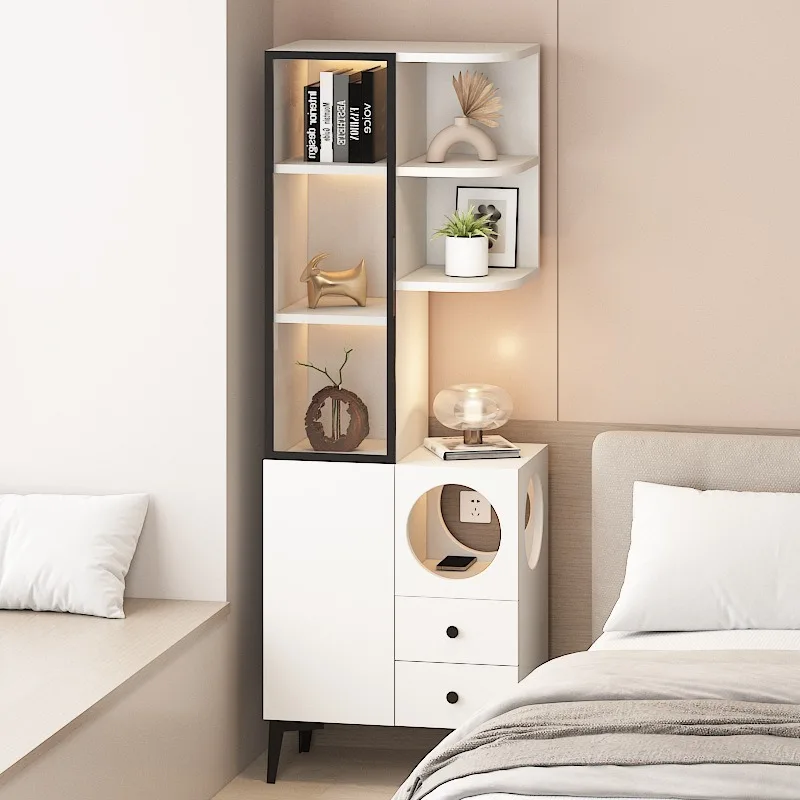 Home bedside bookshelf storage cabinet bedroom modern minimalist storage rack tall cabinet storage cabinet bookshelf combo