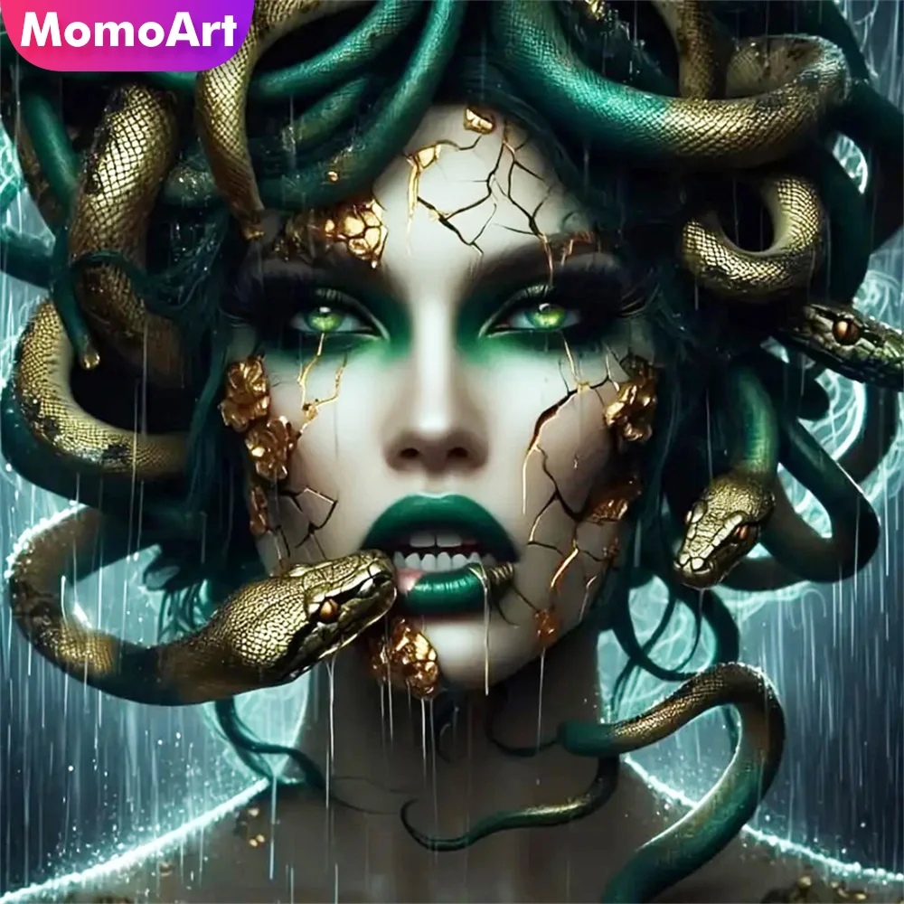 Momoart Woman Diamond Embroidery Portrait Picture Rhinestones DIY Painting Snake New Arrival Diamond Mosaic Wall Decor