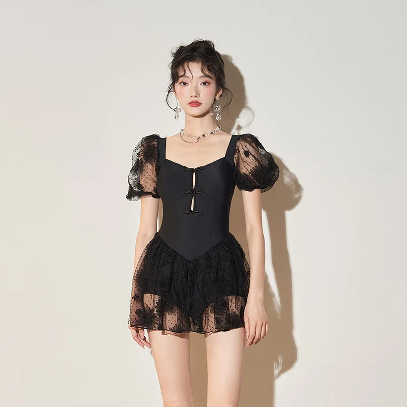 Wisuwore 2023 new Korea Princess Skirt Swimwear Conservative Skirt One-body Small Breast Hot Spring Holiday Swimwear