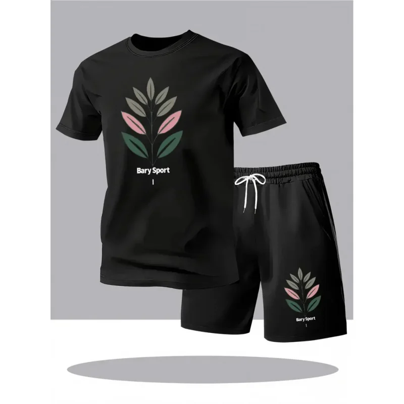 

2026Men's trendy brand suit Round neck with random printTShirt+Casual summer sports two-piece shorts set