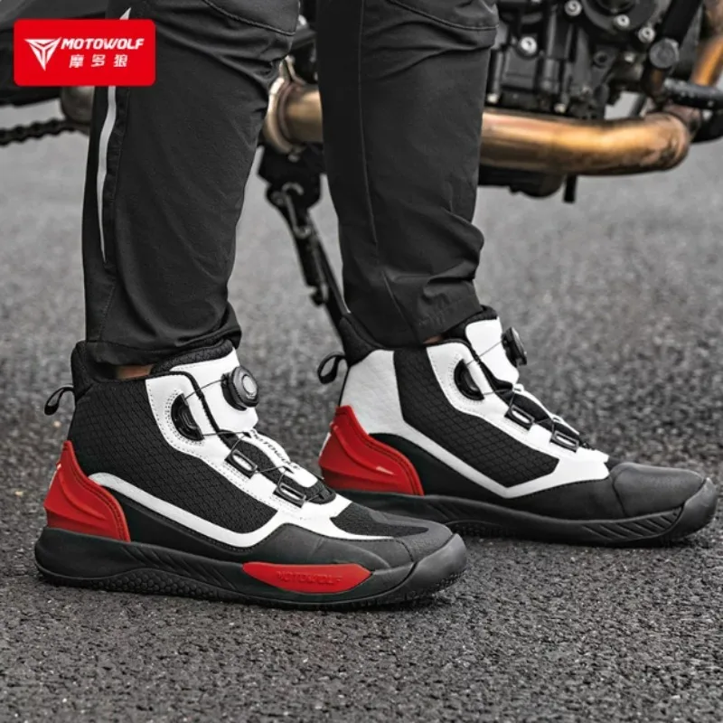 Motorcycle Riding Boots Men's Genuine Leather Anti Slip Anti Fall Waterproof Wear-resistant Racing Shoes MOTOWOLF