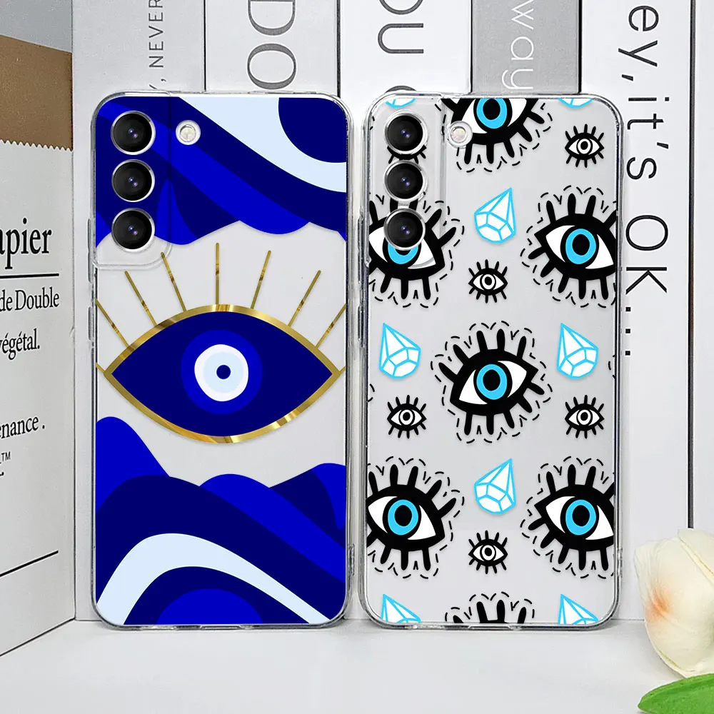 Etui na telefon Lucky Eye Blue Evil Eye Print do Samsung Galaxy S23 FE S 22 Plus S21 S20 S24 Ultra Clear Soft Silicone Covers Fundas