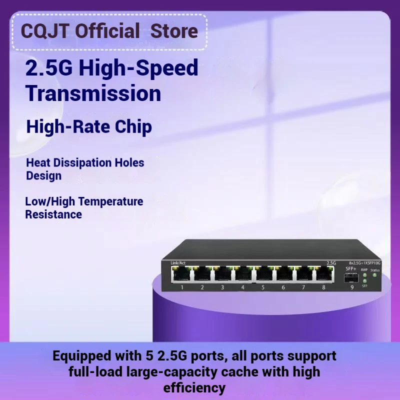 2.5Gb Unmanaged Ethernet Switch 8 Port 2.5GBASE-T Network Switch with 10G SFP+ Port Plug and Play Fanless Homelab Switch