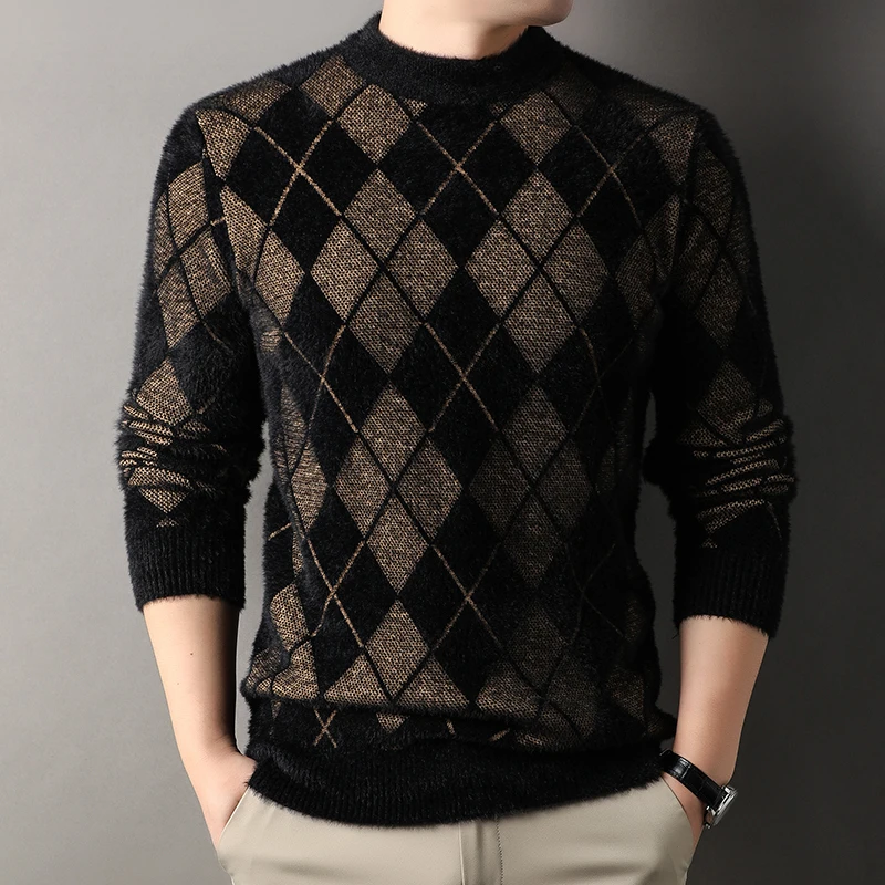 

Свитер из норки, мужской зимний свитер с полувысоким воротником и утолщенным мехом, новинка 2025 года, теплый шерстяной свитер